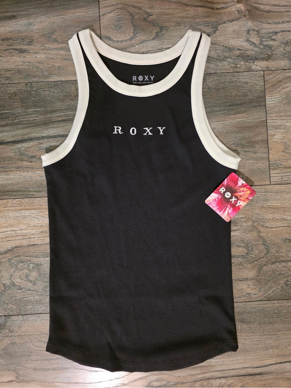 Roxy Vintage Black Tank Top with White Trim